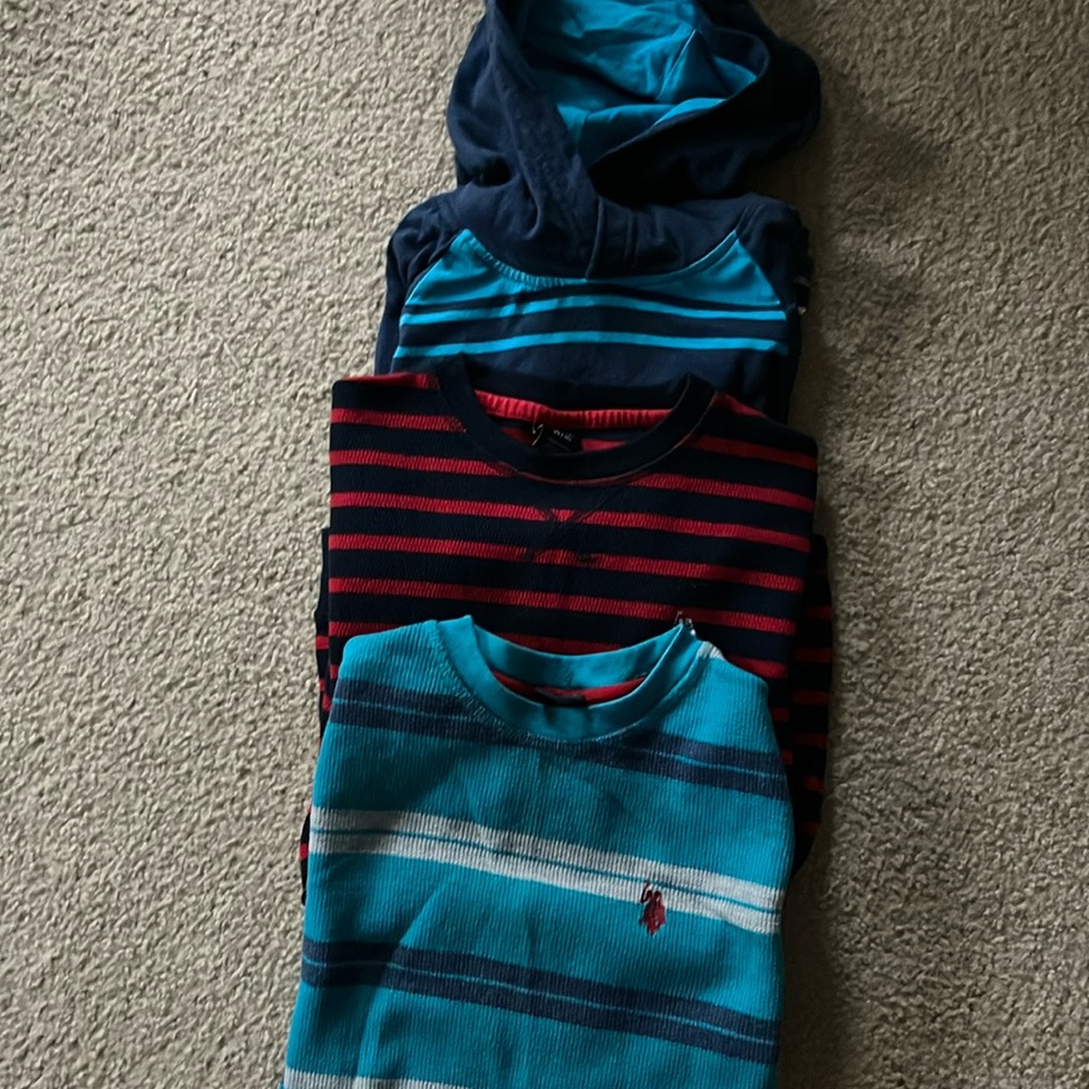 Three long sleeve t-shirt.  Size 14 boys.  Aeropostale has a hood.